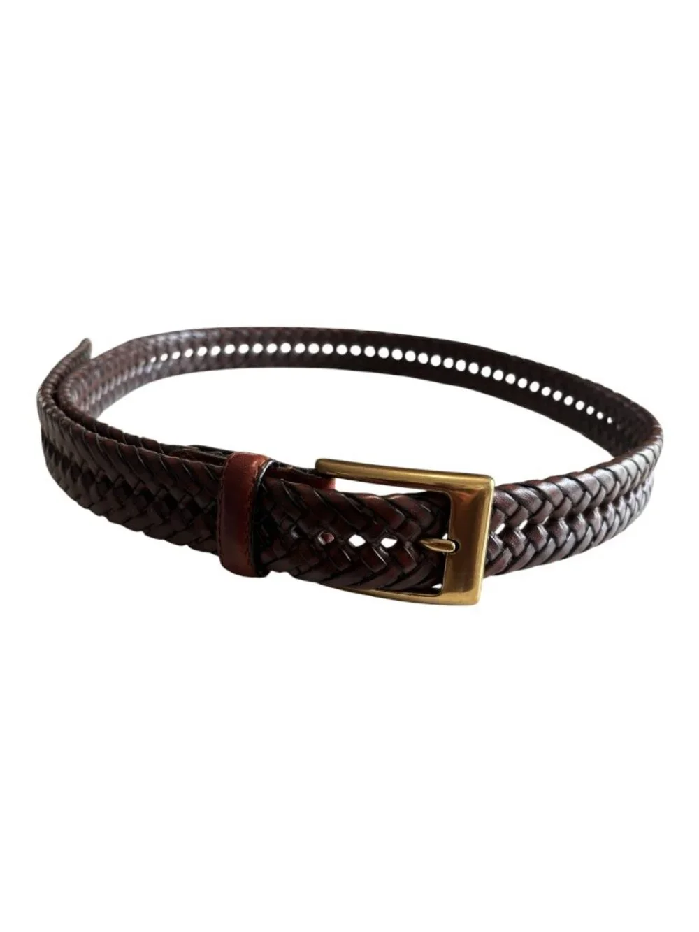 Dockers Braided Leather Belt Brown Woven Brass Buckle Men’s Size 38 Quiet Luxury
